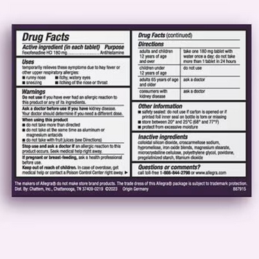 ALLEGRA ALLERGY 180MG